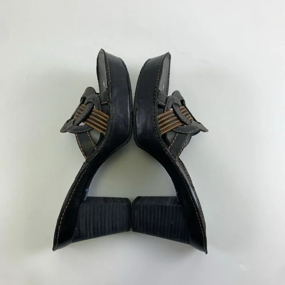 Indigo‎ By Clarks Slide Heel Sandal Black Brown Leather Chunky Woven Womens 7
